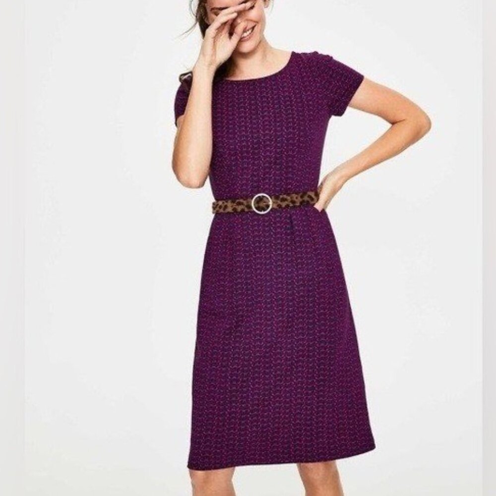 EUC Boden Phoebe Cotton Jersey Dress Navy Blue Pink Glasses Print Size 2 Regular